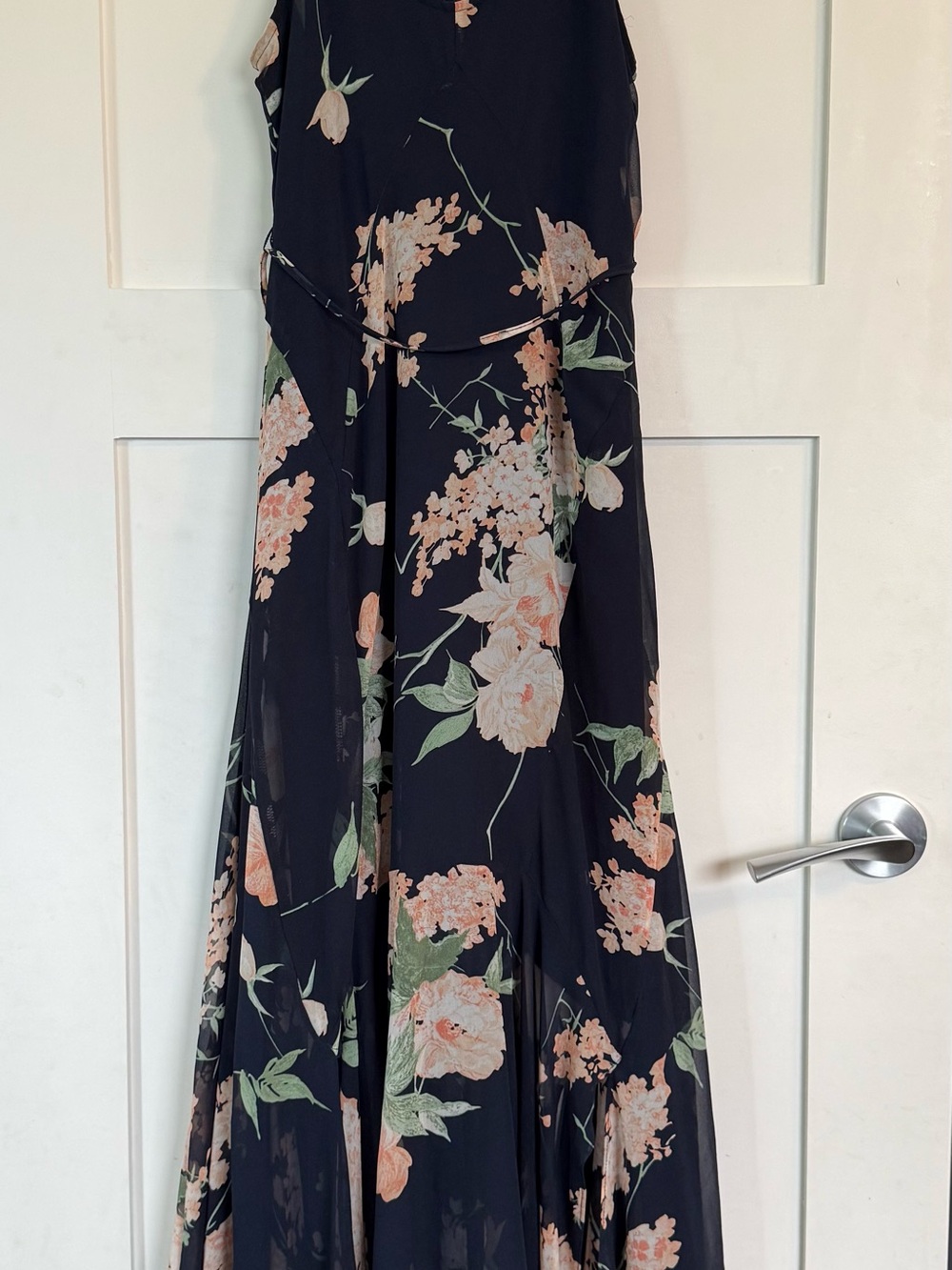 Navy Floral Maxi Dress with Peach Blooms